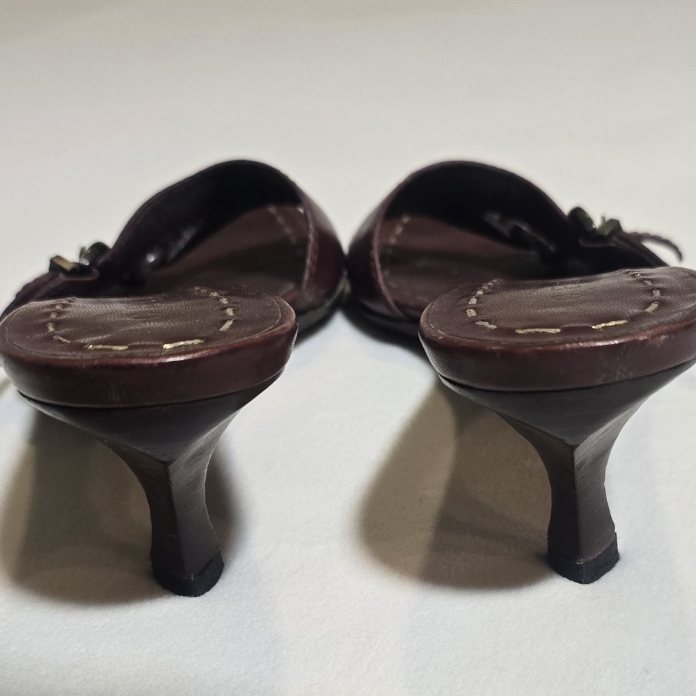 Celine Vintage Dark Mahogany Leather Buckle Mules Size 38 - Picture 4 of 8